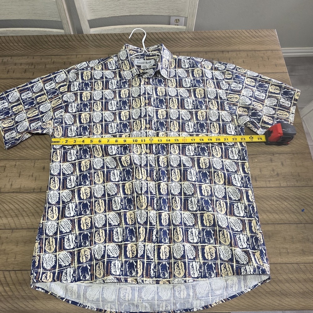 Alexander Martin 100% Cotton Button Up Shirt Large Blue Geometric Print Vintage - Picture 10 of 11